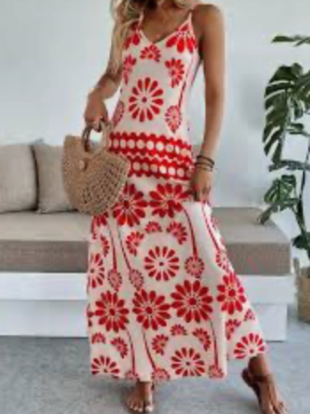 Boho Floral Print Spaghetti Strap Maxi Dress